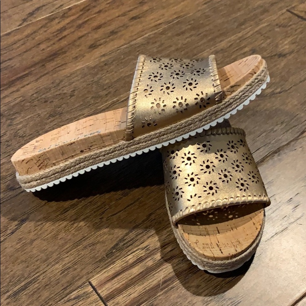 NWOB Jack Rogers Metallic Espadrille Cork Slides